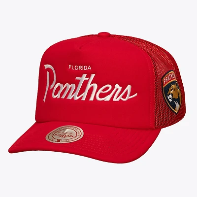 Men's Mitchell & Ness Red Florida Panthers Head Coach Trucker Adjustable Hat