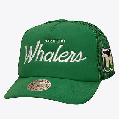 Men's Mitchell & Ness Green Hartford Whalers Head Coach Trucker Adjustable Hat