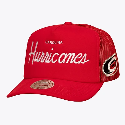 Men's Mitchell & Ness Red Carolina Hurricanes Head Coach Trucker Adjustable Hat