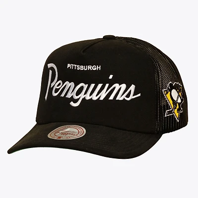 Men's Mitchell & Ness Black Pittsburgh Penguins Head Coach Trucker Adjustable Hat