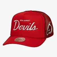 Men's Mitchell & Ness Red New Jersey Devils Head Coach Trucker Adjustable Hat