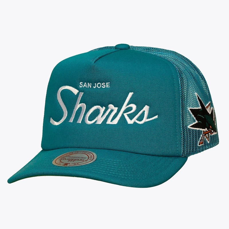 Men's Mitchell & Ness Teal San Jose Sharks Head Coach Trucker Adjustable Hat