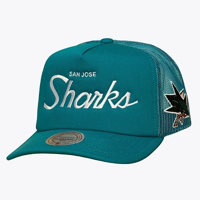Men's Mitchell & Ness Teal San Jose Sharks Head Coach Trucker Adjustable Hat