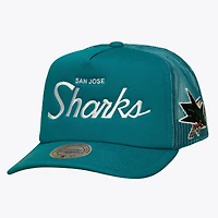 Men's Mitchell & Ness Teal San Jose Sharks Head Coach Trucker Adjustable Hat
