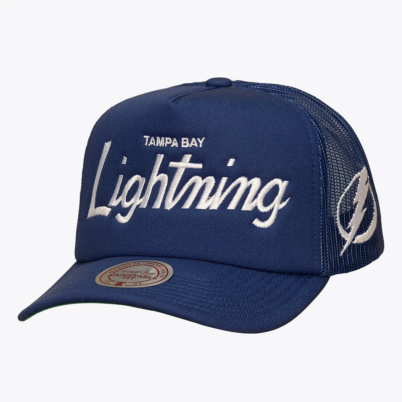 Men's Mitchell & Ness Blue Tampa Bay Lightning Head Coach Trucker Adjustable Hat