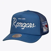 Men's Mitchell & Ness Blue New York Rangers Head Coach Trucker Adjustable Hat