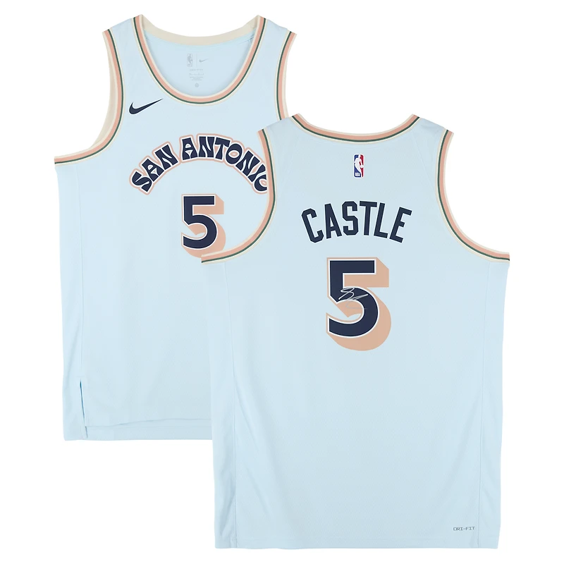 Stephon Castle San Antonio Spurs Autographed Light Blue Nike 2024-25 City Edition Swingman Jersey