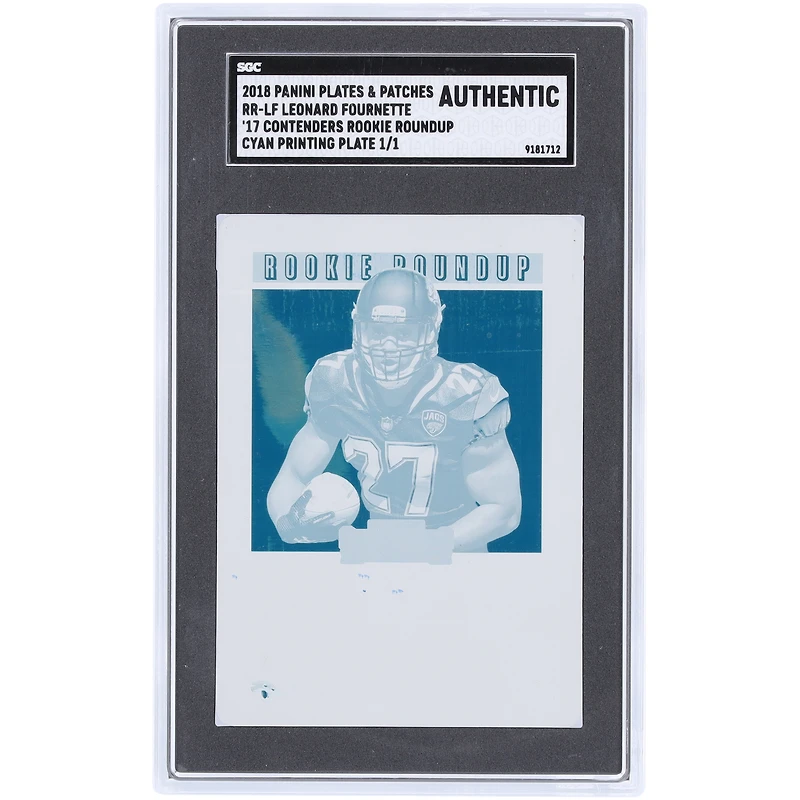 Leonard Fournette Jacksonville Jaguars 2018 Panini Plates & Patches Cyan Printing Plate #RR-LF #1/1 SGC Authenticated Auth Card