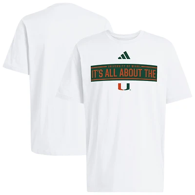 Men's adidas  White Miami Hurricanes Locker Slogan Pre-Game T-Shirt