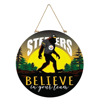 Pittsburgh Steelers 18" Bigfoot "Believe in Yourself" Team Logo Wood Round Door Sign