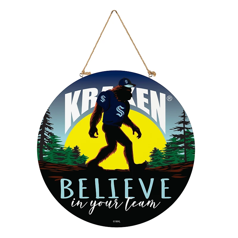 Seattle Kraken 18" Bigfoot "Believe in Yourself" Team Logo Wood Round Door Sign