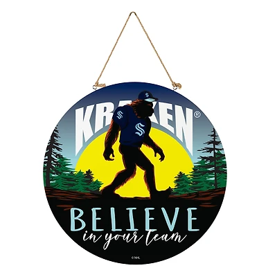 Seattle Kraken 18" Bigfoot "Believe in Yourself" Team Logo Wood Round Door Sign