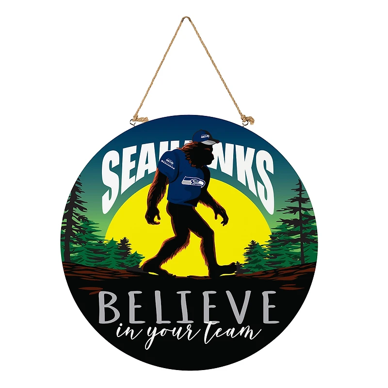 Seattle Seahawks 18" Bigfoot "Believe in Yourself" Team Logo Wood Round Door Sign