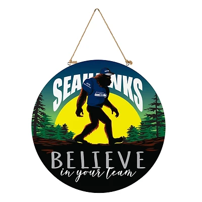 Seattle Seahawks 18" Bigfoot "Believe in Yourself" Team Logo Wood Round Door Sign