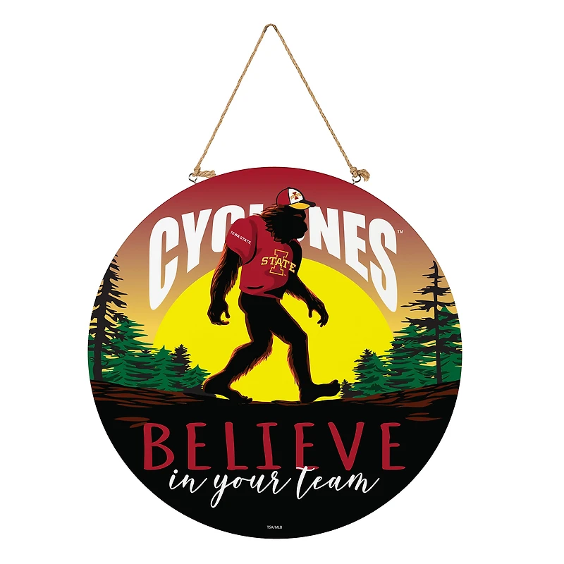 Iowa State Cyclones 18" Bigfoot "Believe in Yourself" Team Logo Wood Round Door Sign