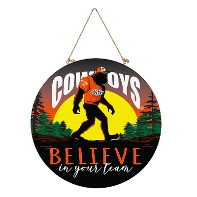 Oklahoma State Cowboys 18" Bigfoot "Believe in Yourself" Team Logo Wood Round Door Sign