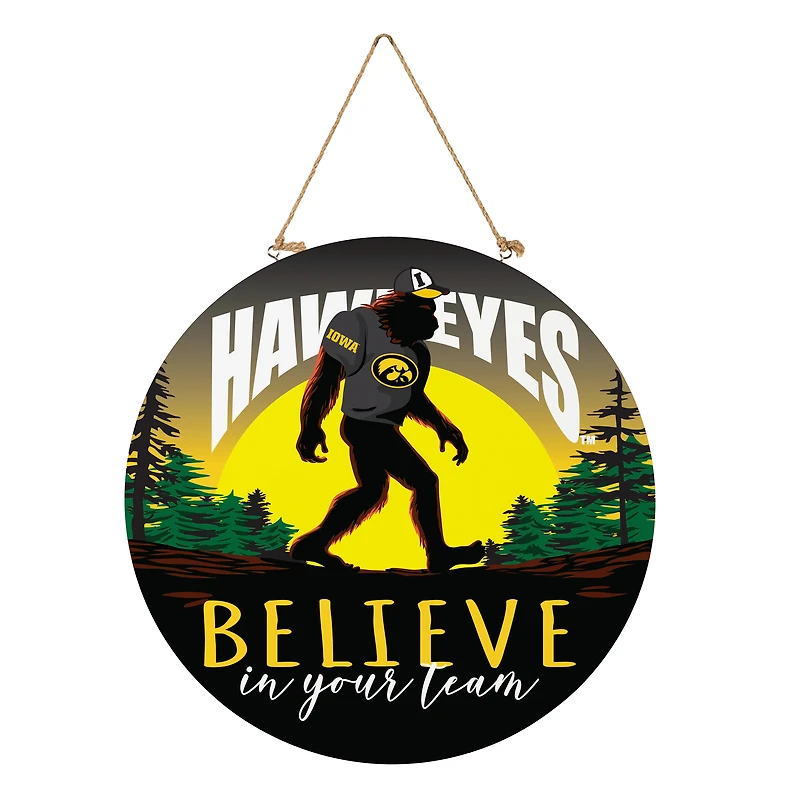 Iowa Hawkeyes 18" Bigfoot "Believe in Yourself" Team Logo Wood Round Door Sign