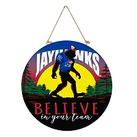 Kansas Jayhawks 18" Bigfoot "Believe in Yourself" Team Logo Wood Round Door Sign