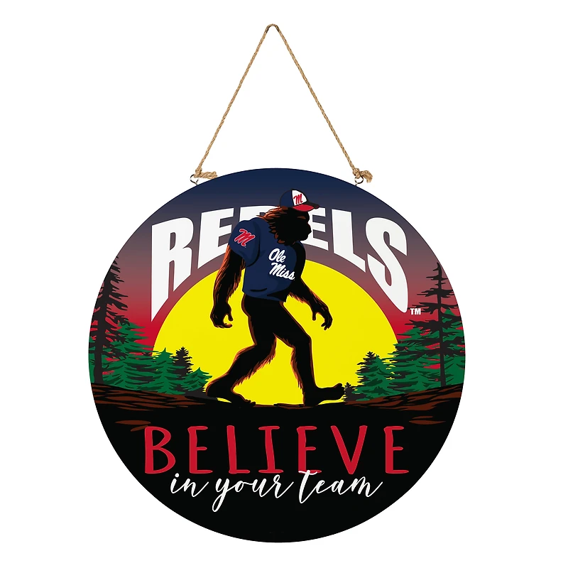 Ole Miss Rebels 18" Bigfoot "Believe in Yourself" Team Logo Wood Round Door Sign
