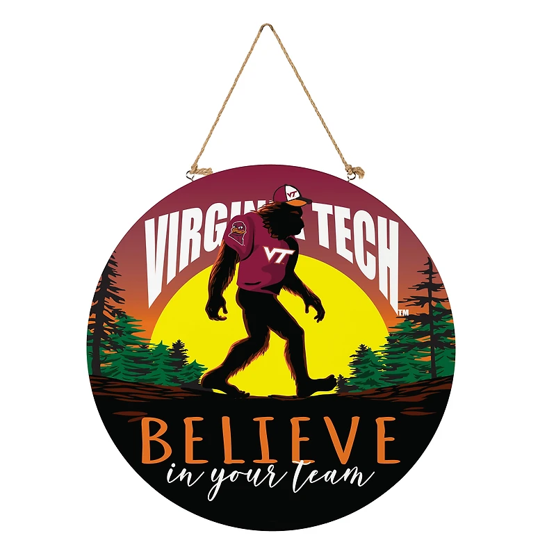Virginia Tech Hokies 18" Bigfoot "Believe in Yourself" Team Logo Wood Round Door Sign