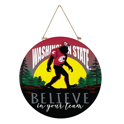 Washington State Cougars 18" Bigfoot "Believe in Yourself" Team Logo Wood Round Door Sign