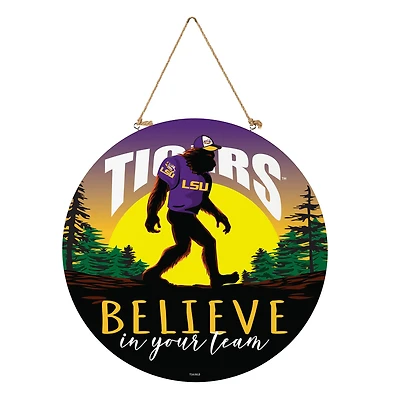 LSU Tigers 18" Bigfoot "Believe in Yourself" Team Logo Wood Round Door Sign