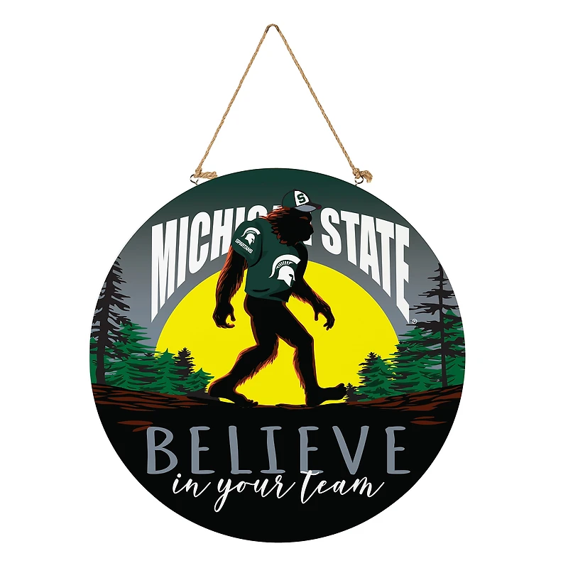 Michigan State Spartans 18" Bigfoot "Believe in Yourself" Team Logo Wood Round Door Sign