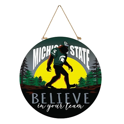 Michigan State Spartans 18" Bigfoot "Believe in Yourself" Team Logo Wood Round Door Sign