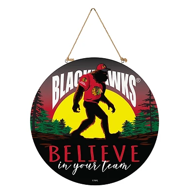 Chicago Blackhawks 18" Bigfoot "Believe in Yourself" Team Logo Wood Round Door Sign