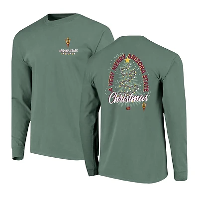 Men's  Green Arizona State Sun Devils Comfort Colors Merry Christmas Tree Long Sleeve T-Shirt