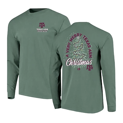 Men's  Green Texas A&M Aggies Comfort Colors Merry Christmas Tree Long Sleeve T-Shirt