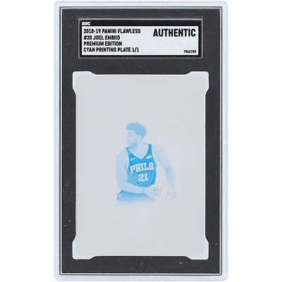 Joel Embiid Philadelphia 76ers 2018-19 Panini Flawless Cyan Printing Plate #20 #1/1 SGC Authenticated Auth Card