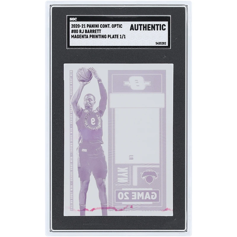 RJ Barrett New York Knicks 2020-21 Panini Contenders Optic Magenta Printing Plate #80 #1/1 SGC Authenticated Auth Card