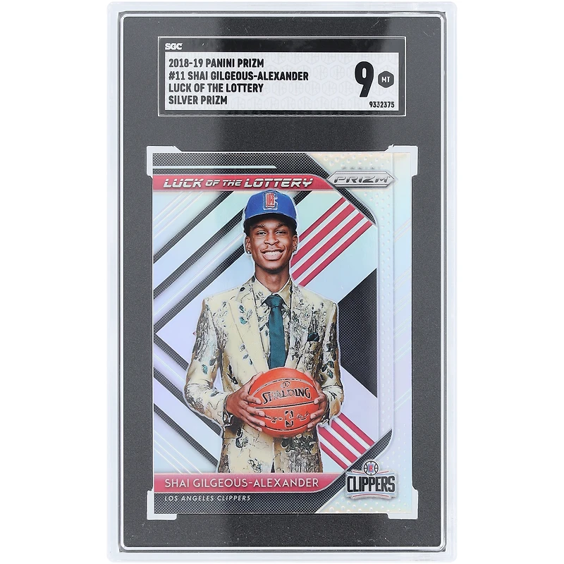 Shai Gilgeous-Alexander LA Clippers 2018-19 Panini Prizm Silver Prizm Luck Of The Lottery #11 SGC Authenticated 9 Rookie Card