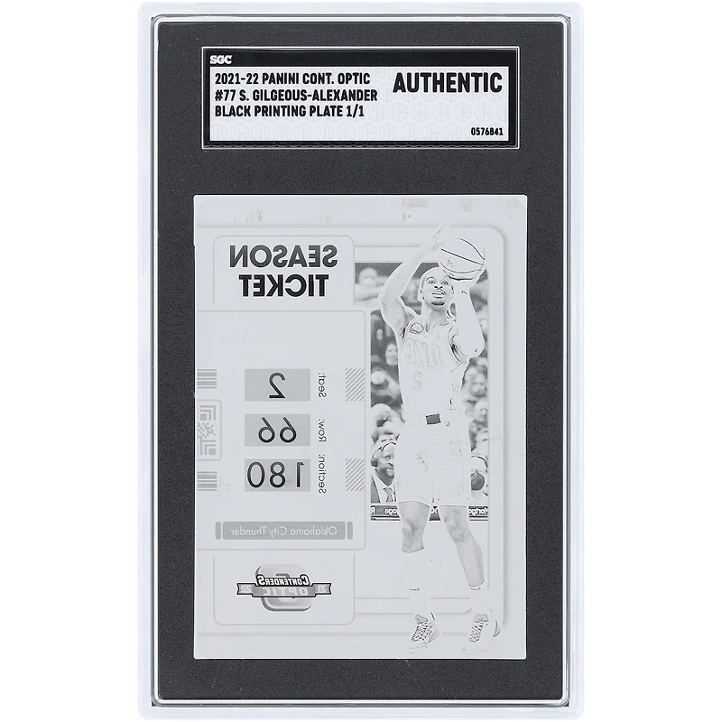 Shai Gilgeous-Alexander Oklahoma City Thunder 2021-22 Panini Contenders Optic Black Printing Plate #77 #1/1 SGC Authenticated Auth Card