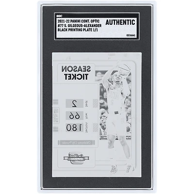 Shai Gilgeous-Alexander Oklahoma City Thunder 2021-22 Panini Contenders Optic Black Printing Plate #77 #1/1 SGC Authenticated Auth Card