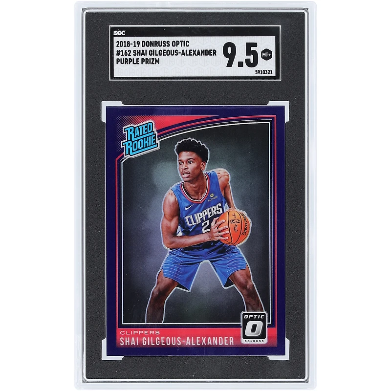 Shai Gilgeous-Alexander LA Clippers 2018-19 Panini Donruss Optic Purple Prizm #162 SGC Authenticated 9.5 Rookie Card