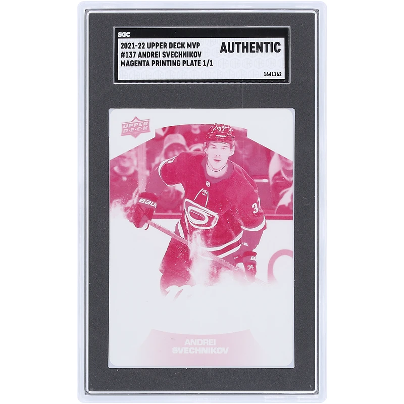 Andrei Svechnikov Carolina Hurricanes 2021-22 Upper Deck MVP Magenta Printing Plate #137 #1/1 SGC Authenticated Auth Card