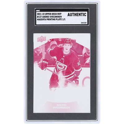 Andrei Svechnikov Carolina Hurricanes 2021-22 Upper Deck MVP Magenta Printing Plate #137 #1/1 SGC Authenticated Auth Card