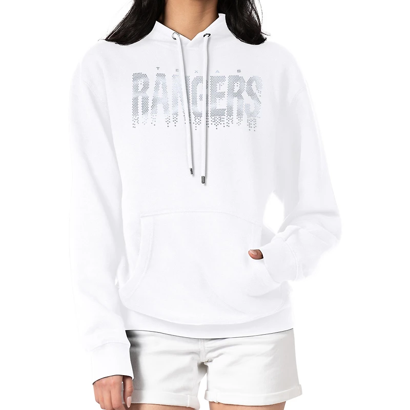 Women's G-III 4Her by Carl Banks  White Texas Rangers Metallic Drop Fleece Hoodie
