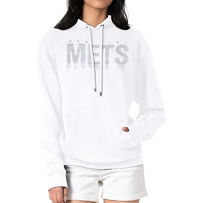 Women's G-III 4Her by Carl Banks  White New York Mets Metallic Drop Fleece Hoodie