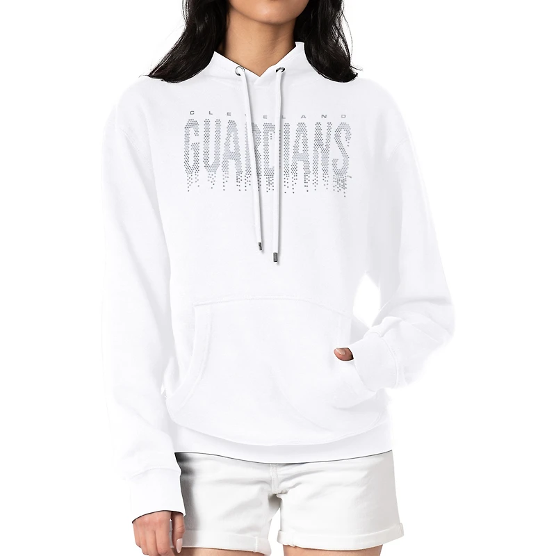 Women's G-III 4Her by Carl Banks White Cleveland Guardians Metallic Drop Fleece Hoodie