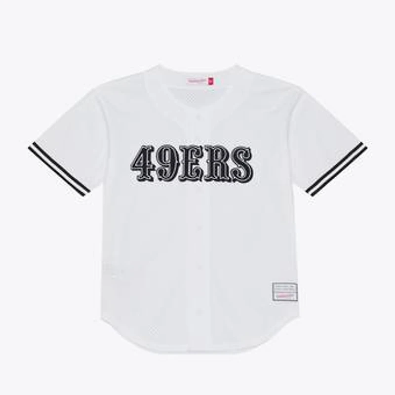 Men's Mitchell & Ness White San Francisco 49ers Monochrome Mesh Full-Button Baseball Jersey