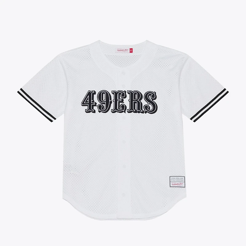 Men's Mitchell & Ness White San Francisco 49ers Monochrome Mesh Full-Button Baseball Jersey
