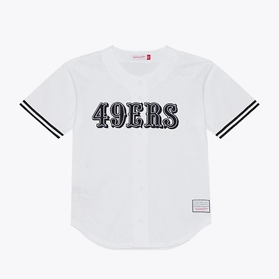 Men's Mitchell & Ness White San Francisco 49ers Monochrome Mesh Full-Button Baseball Jersey