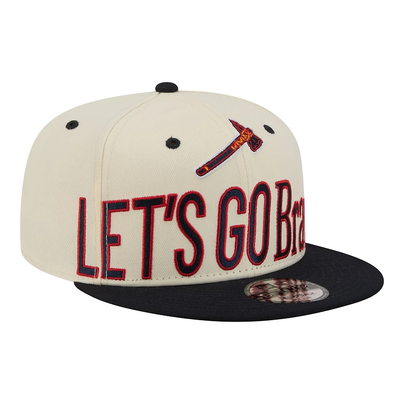 Men's New Era Cream Atlanta Braves Oversized Slogan 9FIFTY Snapback Hat