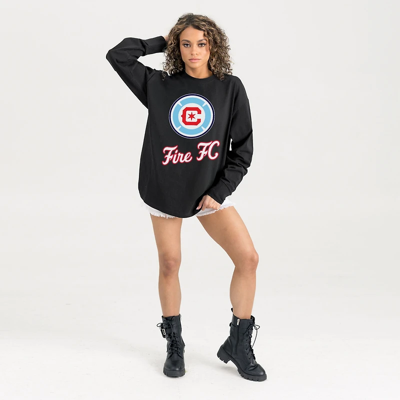 Women's Gameday Couture Black Chicago Fire Oversized Long Sleeve T-Shirt
