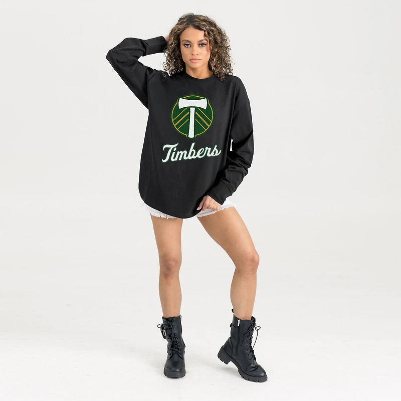 Women's Gameday Couture Black Portland Timbers Oversized Long Sleeve T-Shirt
