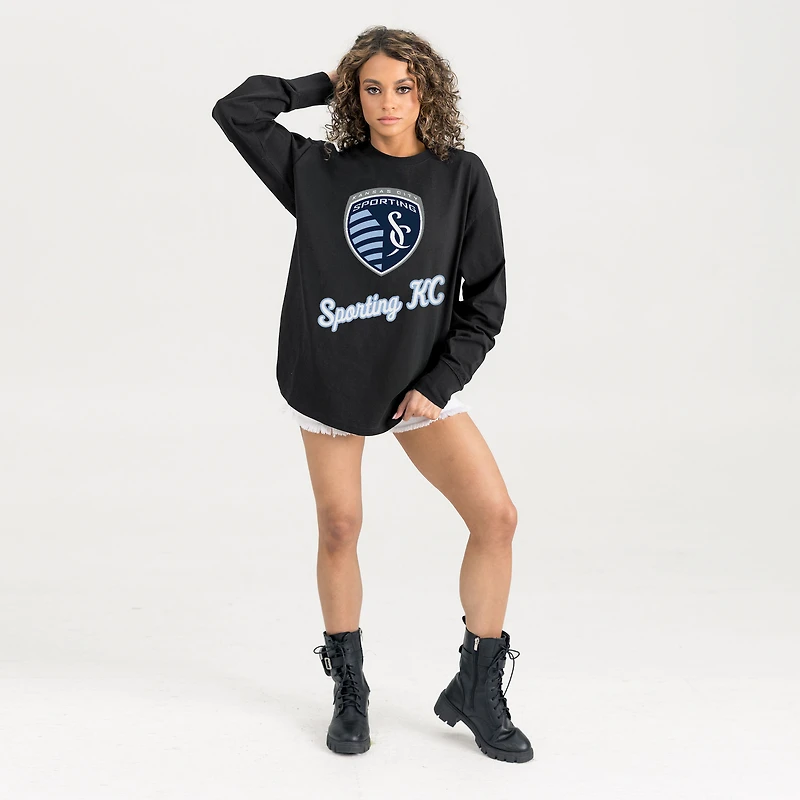 Women's Gameday Couture Black Sporting Kansas City Oversized Long Sleeve T-Shirt