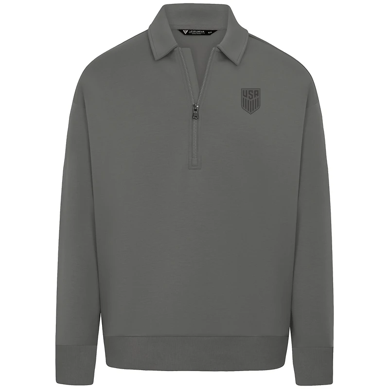 Men's Levelwear Gray USMNT Luxe Signature Quarter-Zip Tri-Blend Sweatshirt